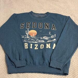 Blue Sedona Arizona Cactus Sunset Landscape Graphic Blue Crewneck Pullover